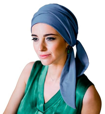 CAREBELL Smooth Turban Bonnet oncologique en bambou pour chimiothérapie alopécie, Bleu (azulon)