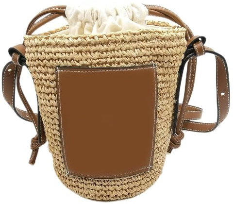 LIANYG Sac en Paille pour Femmes Sacs à Main pour Femmes Sacs Designer Bague Sac Rond Baril Saille de bandoulière tissée pour Femme Sacs fourre-Tout à Paille Ronde (Color : 1, Size : Natural)