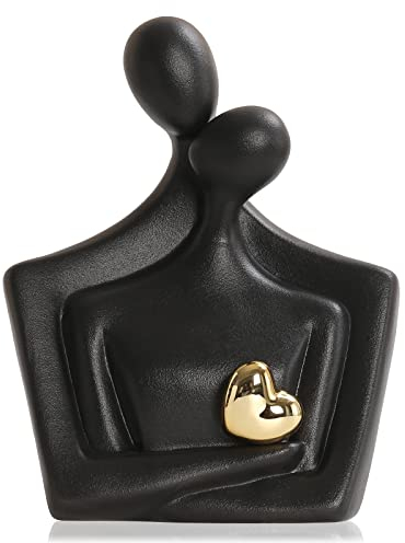 LCCCK Schwarze Keramik Paar Skulptur - Moderne Deko Figuren für Wohnzimmer - Hochzeitspaar Figuren - Liebevolle Deko für Hochzeitstag und Brautpaar - Statuen für Opa und Oma