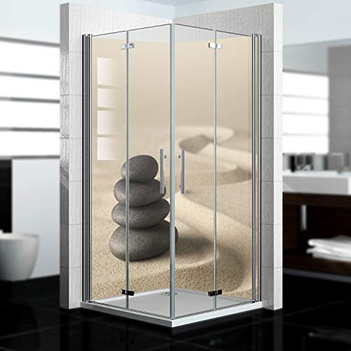 dedeco Eck-Duschrückwand wasserfest Motiv: Zen V6, UV-Lack matt, 2 x 80x210 cm, als Badrückwand zum Fliesenersatz, als Dekorwand, Wandverkleidung und Duschplatte aus Aluminium - Made in Germany