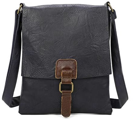 OBC Damen Tasche Crossbody Handtasche Messenger Schultertasche Umhängetasche Shopper Tablettasche bis ca. 7-8 Zoll Henkeltasche Überschlagtasche Leder Optik Dunkelblau