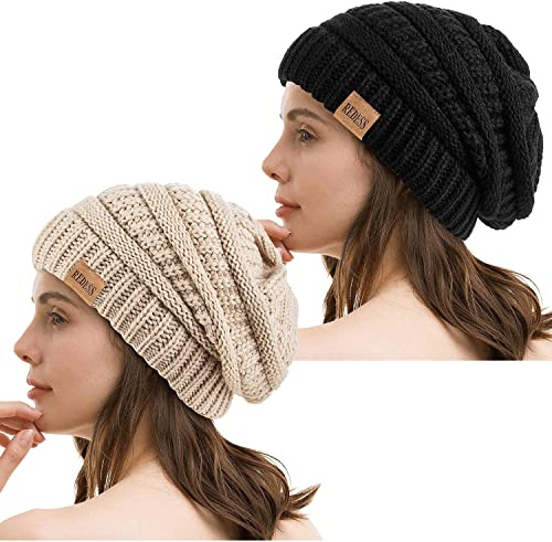 REDESS Slouchy Beanie Hat for Women Winter Warm Chunky Soft Oversized Cable Knit Cap