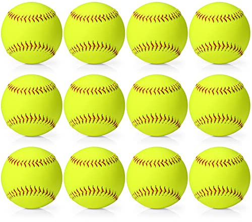 Sport-Softbälle, offizielle Größe und Gewicht, Slowpitch-Softball, unmarkiert, mit Leder überzogen, Jugend-Fastpitch-Softball, Trainingsball für Spiele, Üben und Training (gelb, 27,9 cm)