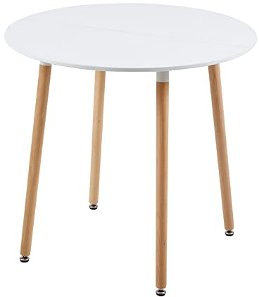 FURNITABLE Skandinavisch Wohnzimmertisch | Esszimmertisch | Klein Rund Tisch Weiß | Küchentisch | Holztisch für Büro Küche | 80 x 80 x 74 cm