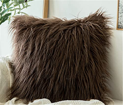 Lifup 2er Set Zierkissenbezüge Faux Lammfell Schaffell Nachahmung Wolle Dekorativ Kissenbezug für Sofa Wohnzimmer Schlafzimmer Büro Auto Dunkelbraun 45 x 45 cm