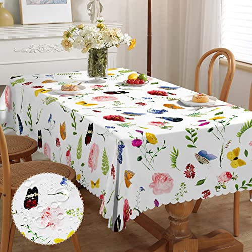 iEvery Tischdecke Frühling Abwaschbar, Floral Gartentischdecke Rechteckig Wetterfest Table Cloth für Draußen Polyester Tischdecke Outdoor Waterproof für Gartentisch Küche Garten Party 140x180 cm