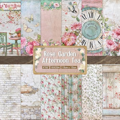 6x6” 160gsm cardstock Single Sided Scrapbooking 24 Papers Pad vintage decoupage scrapbook kit patterned paper junk journal supplies journaling supply scrap paper crafting Rose Garden