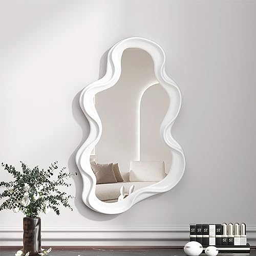 xixi-home Unregelmäßiger Wandspiegel, gewellter Spiegel, Kosmetikspiegel mit Haken, Wandspiegel für Schlafzimmer, 26 x 41 cm, für Badezimmer, Schlafzimmer, Wohnzimmer, Waschräume (Weiß 2)