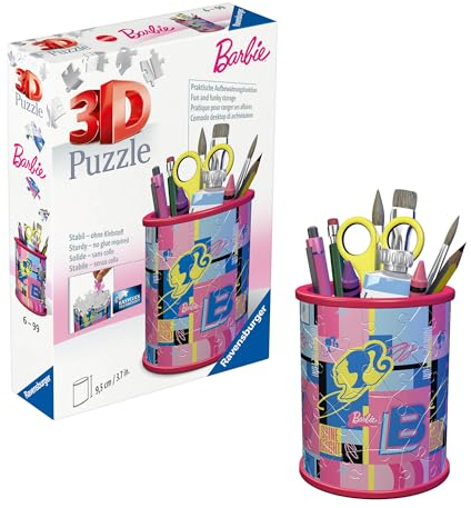 Ravensburger - Puzzle 3D Pot à Crayons - Barbie - A partir de 6 Ans - 54 pièces numérotées à Assembler sans Colle - Accessoires Inclus - Hauteur 9,5 cm - 11585