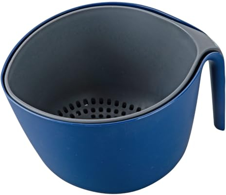 Tasty 2-tlg. Sieb-Set – Küchensieb & Schüssel ideal für Salat, Gemüse und Obst, platzsparend & spülmaschinengeeignet, Blau, 26x24x17cm