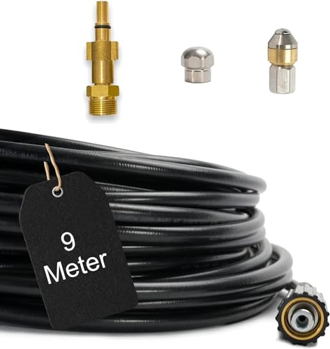 M&M Smartek Tubo ad alta pressione da 3 a 100 metri – per idropulitrice – adatto per Black & Decker – per scarico di blocchi e pulizia di scarichi tubo (30 metri)