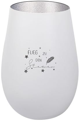 Der-Porzellan-Laden Windlicht mit Gravur Flieg zu den Sternen, Weiß Silber, Teelichthalter aus Glas mit Spruch, Tischdeko modern