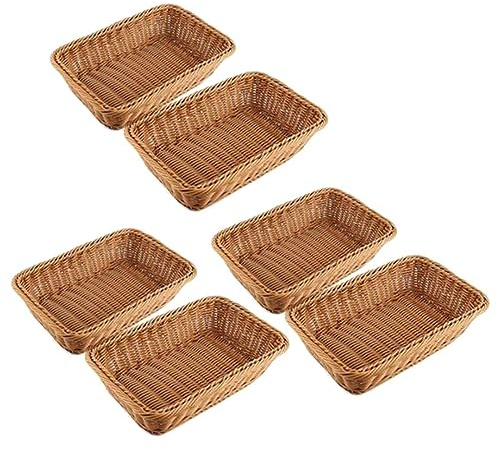 Evenden 6 Stück Rechteckiger Korb für Tisch- Oder Theken Display für Brot, Obst und Gemüse Weiden Körbe für MäRkte, Bäckerei