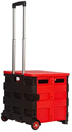 Einkaufswagen, Einkaufswagen, Einkaufswagen, tragbar, zusammenklappbar, großes Fassungsvermögen, Kleiner Trolley, Rollwagen mit Radabdeckung, kann 60 Pfund Lebensmittelwagen halten/Rot/Schw