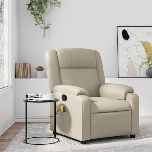 Homgoday Massagesessel Fernsehsessel Relaxsessel mit Liegefunktion Ruhesessel Liegesessel TV Sessel Verstellbare Rückenlehne, für Wohnzimmer Creme Kunstleder