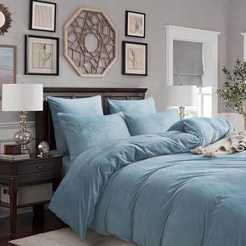 Gezu Bettwäsche Winter Warme Plüsch 200x200cm Hellblau Doppelseitiger Bettbezug Kaschmir Flanell Fleece Touch Flauschiger Warmer Stoff Samt Bettbezug Set Mit Reißverschluss Mit Kissenbezug 80x80