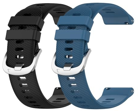 Garmcool 2 Pack 22mm Silicone Bracelets Compatible avec Garmin Forerunner 255/Vivoactive 4/Venu 3 Bracelet Noir Bleu Hommes Femmes Remplacement Sport Accessoires