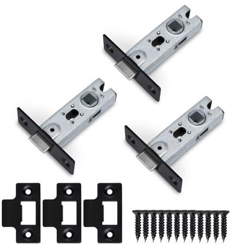 Bwintech 3 Pcs 65mm Steel Black Tubular Latch, Premium Mortice Latch, for Use with Sprung Lever Door Handles
