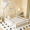 Kinderbett Hausbett 140x200 cm, Montessori Bodenbett mit Tür inkl. Rausfallschutz und Lattenrost, Baumhausbett mit Regal, Massivholz Gitterbett Babybett Jugendbett Doppelbett für Jungen Mädchen, Weiß