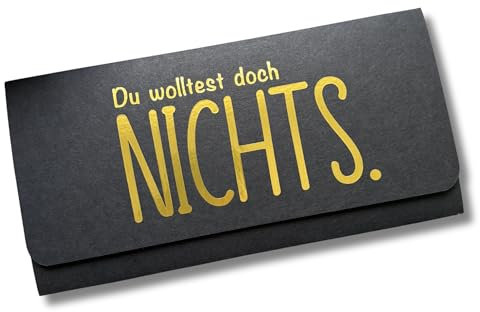 STEMPELPLATZ Nichts Gutschein Verpackung Din Lang Du wolltest doch nichts. für Konzertkarten, Tickets, Geld, NICHTS in schwarz gold (mit Einlegeblatt)