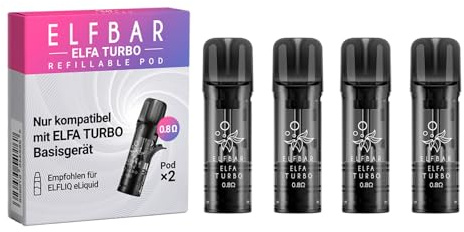 Elfbar Elfa Turbo Leerpods - kein Liquid enthalten - 550 mAh Akku, USB-C Schnellladung, MTL, 2 Leistungsmodi, Refillable & Prefilled Pods + Lustiger Hookain Sticker - Leerpods - 4 Stück