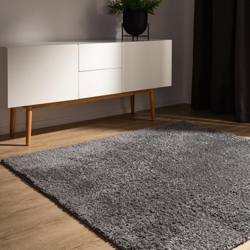 benuta Basic Hochflorteppich Teppich Wohnzimmer Sohari - Grau 160x160 cm - Minimalistischer Look - Weich & Waschbar - Für Schlafzimmer, Flur oder Esszimmer - Geeignet für Fußbodenheizung