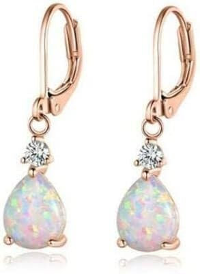 OLSKFUH Ohrhänger, Sterling Silber Creolen, Rosa Weiß Feueropal Ohrhänger Mit Stein Versilbert Roségold Farbe Tropfen Ohrringe Bohemiajewelry,