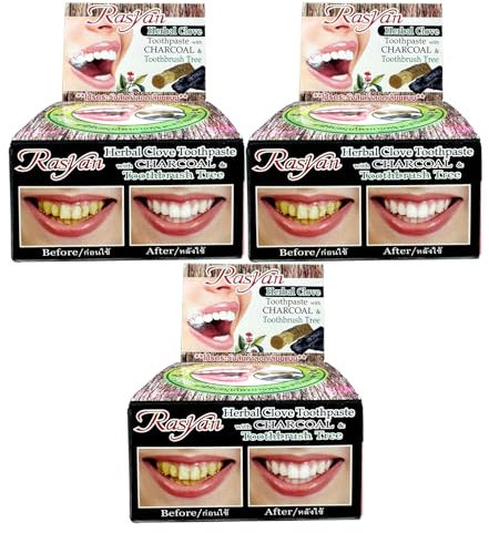 ISME Rasyan Herbal Clove with Charcoal Toothpaste Teeth White Antibacterial 25 g (Set of 3 Pieces)