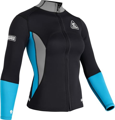 CRESSI Guardian Lady Neoprene Jacket Black/Aquamarine 2mm S/2-2mm Neoprene Jacket, for Swimming, Snorkeling, Sup, Surfing, Kayaking and other Water Sports, Black/Aquamarine, S/2, Women's