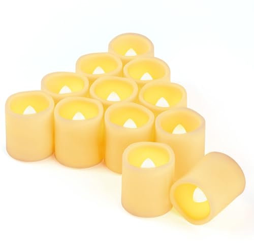 CANDLE IDEA Lot de 12 bougies chauffe-plat LED vacillantes à piles pour mariage, festival, fête, Halloween et décoration de Noël (blanc chaud)