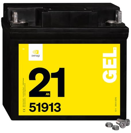 Denagi 51913 GEL Motorradbatterie 12V 21Ah, wartungsfrei versiegelt vorgeladen