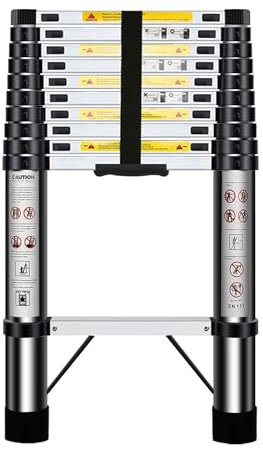 EOXCIIU Telescopic Ladder 3.2m, Extendable Ladder Stainless Steel with Height Adjustment, Convenient and Fast to Use, Weight: 10kg