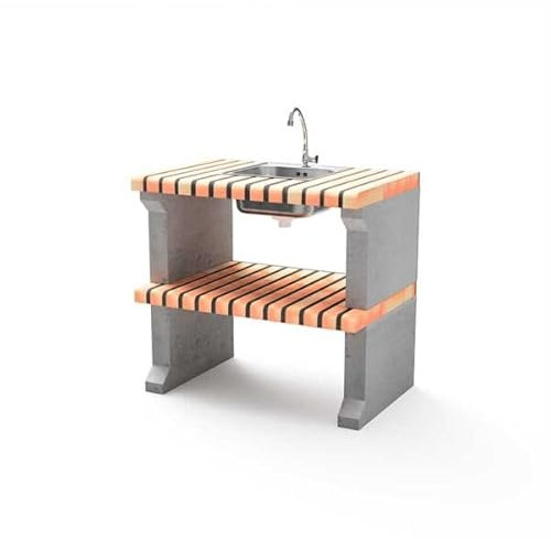 Movelar Alcoa Plus XL Seitenständer, Waschbecken und Wasserhahn für vorgefertigten Grill (Grau, Orange – 86,5 x 58 x 58 cm) – Verwendung im Freien