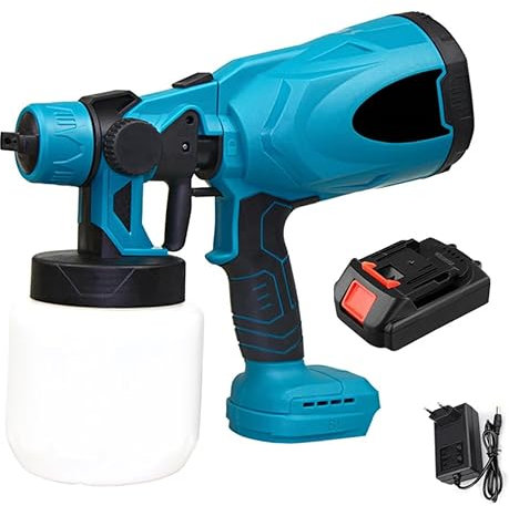 Pistolet à Peinture, 800W Pistolet à Peinture Électrique avec Batterie, Réservoir de 800 ML, 42000 RPM, 3 Modes de Pulvérisation, Buse de 2,5mm Incluse, pour Murs, Meubles, Clôtures