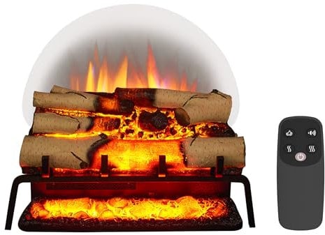 BALDERIA Elektrokamineinsatz Lily | Elektrische Feuerstelle, LED 3D-Flammeneffekt, dimmbar, Kamin mit Heizung, Heizfunktion, 1500W Leistung, Knistereffekt, Thermostat, Fernbedienung (Birkenholz)