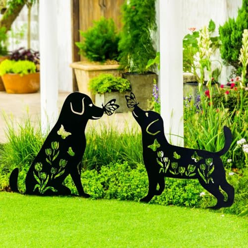 QBMYCN Dackel-Gartenstecker aus Metall,2er-Pack Schwarze Dackel-Silhouette Statue,für Hof Garten, Rasen, Outdoor-Dekoration.Geschenk