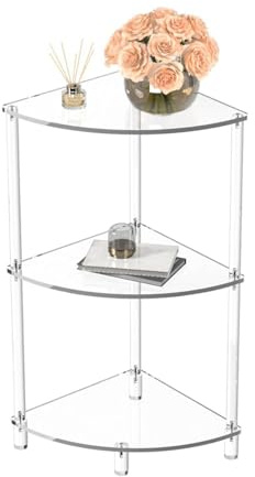 Tissting 65cm/25.6 Zoll Klarer Acryl Ecktisch, 3 Stufiger Acryl Eck Beistelltisch mit Gehärtetem Glas Ablage, für Wohnzimmer und Schlafzimmer, Corner Display Rack Lagerung(#2)
