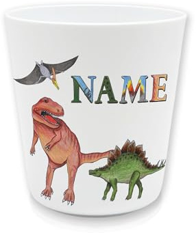 Kinderbecher Kunststoff mit Namen, Dino | Personalisiert, Zahnputzbecher, BPA frei