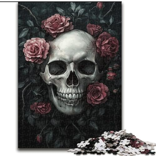 Puzzle mit 1000 Teilen, Totenkopf-Rose, anspruchsvolles Puzzle, anspruchsvolles Denkspiel für Teenager, perfekt als Heimdekoration oder Geschenk (Größe 26x38cm)