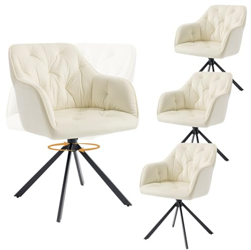 Orirsnug Esszimmerstuhl Drehbar 4er Set, Küchenstühlen, modernen Polsterstühlen, Sesseln mit Rückenlehne,Samtpolsterung, Metallbeine,Beige