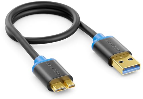 deleyCON 0,30m Micro USB 3.0 Kabel USB-A auf Micro-B 5 Gbit/s - Schwarz | Kurzes 30cm, Datenkabel bis zu 5 Gbit/s, Ladekabel für Handy, Smartphone, Tablet und externe Festplatten