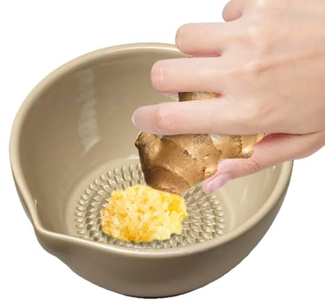 Knoblauchreibe Teller, Ingwer Knoblauch Reibe Keramik, Effizientes 5-Loch Multifunktionales Harz Fleischwolf Salat Servierschüssel, für Knoblauch, Ingwer, Gemüse und Gewürze