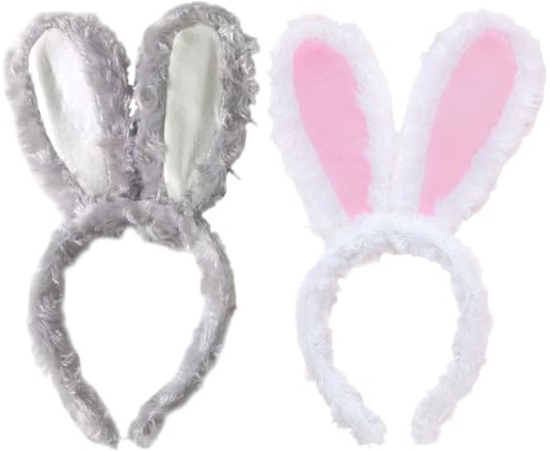 HhBdy 2 Stück Hasenohren Haarreif, Osterhasenohren Plüsch Hasenohren-Stirnband Niedlich Bunny Ears Cartoon Weiß und Grau Hasen Ohren Haarreif für Oster Cosplay Karnevalsparty Mottoparty