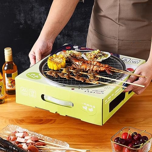 KIMISS Tragbarer Mini-Holzkohlegrill Zum Kochen Im Freien, Einweg-BBQ-Grill, Schnelle Zündung, Rauchfrei, Verhindert Verbrühungen, Schale für Picknick und Campingausflüge (28 cm großer Grill mit 30