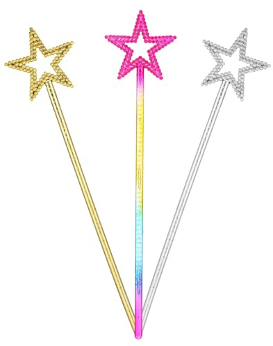 Larrel 3 Stück Stern Zauberstab, Prinzessin Zauberstäbe Stern Magic Wand Mit Glitzer Feenstäbe für Mädchen Weihnachten Halloween Geburtstagsfeier Dekoration Requisiten Cosplay