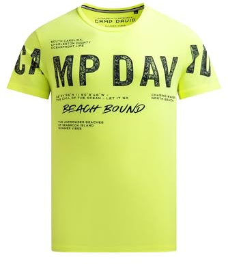 Camp David Herren T-Shirt mit auffälligem Logo Print Neon Lime, L