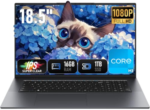Vowmoon 18.5 PC Portatile Processore 16 GB RAM 1TB SSD, processore dual-core m3-8100Y fino a 3,4 GHz, HDMI, RJ45, ampio schermo, ideale per lavoro da remoto, multitasking e intrattenimento.