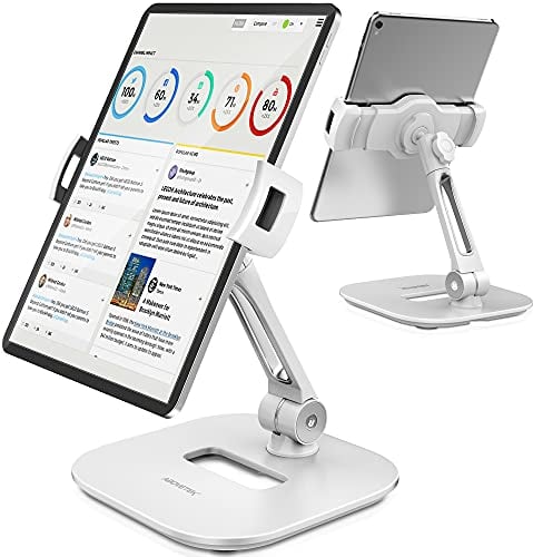 AboveTEK Tablet Stand de Aluminio Soporte Plegable para Mesa Giratoria de 360 ° con Tabletas/Teléfonos Inteligentes de 4-11 Pulgadas para Cocina/Mesa de Oficina/Recepción/Sala de Exposición