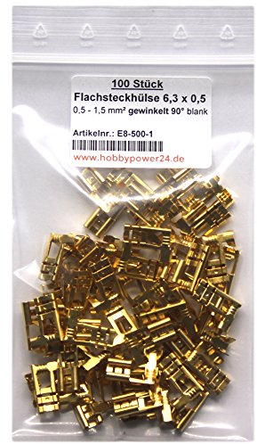 100x Flachsteckhülsen 6,3 mm 0,5-1,5 mm² gewinkelt 90° blank Kabelschuhe Steckverbinder Klemmen zum crimpen