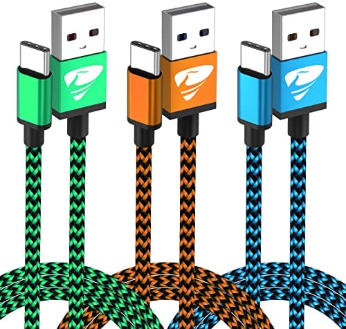 Aioneus USB C Charger Cable 3A Fast Charging, 2M 3Pack Type C Cable Braided Long Lead for Samsung Galaxy S22 S21 S20 S10 S9 A12 A21 A22 A32 A33 A53 A70, Huawei P30 P20,Sony, Xiaomi,Oppo,Google Pixel